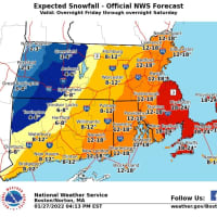 <p>Snowfall projections for parts of Connecticut, Massachusetts, and Rhode Island, which are expected to be hit hard by the Nor&#x27;easter.</p>