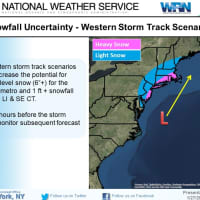 <p>If the storm tracks farther west, snowfall test would increase inland.</p>