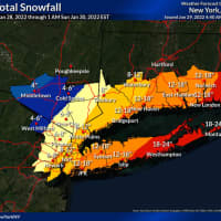 <p>A look at the latest snowfall projections, released Saturday morning, Jan. 29 by the National Weather Service.</p>