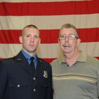 <p>Police Officer Greg Tobin with his son Greg, also a Clarkstown Police officer.</p>