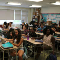 <p>Elmsford students sit in their classroom for the first time, kicking off the 2016-2017 school year.</p>