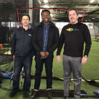 <p>A-Game Sports co-founders Darin Feldman (left) and Kevin Plein (right) with God Friended Me lead Brandon Micheal Hall.</p>