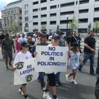 <p>Dozens walked in Hackensack to support laid off officers.</p>