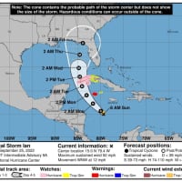 <p>The projected path for Tropical Storm Ian released on Sunday, Sept. 25.</p>