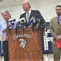 <p>Gov. Phil Murphy during Thursday afternoon news conference at East Brook Middle School in Paramus.</p>