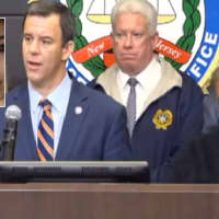 <p>Monmouth County Prosecutor Christopher J. Gramiccioni with Edward Parze at news conference. INSET: Stephanie Parze</p>