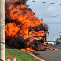 <p>A tractor trailer burst into flames at 5:20 p.m. Friday on Route 17 northbound.</p>