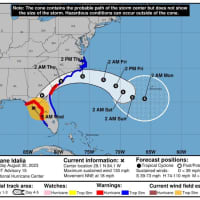 <p>The latest projected track and timing for Hurricane Idalia, released Wednesday morning, Aug. 30.</p>