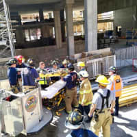 <p>An injured construction worker was rescued by members of the Stamford Fire Department.</p>