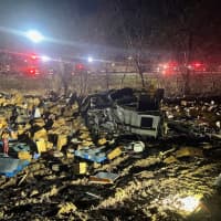 <p>The scene of the tractor-trailer crash off of Interstate 81.</p>