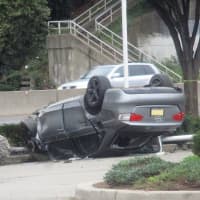 <p>The Audi landed on its roof in Kohls parking lot.</p>
