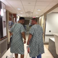 <p>Salameh, left, and Clark on the day of Clark&#x27;s surgery.</p>