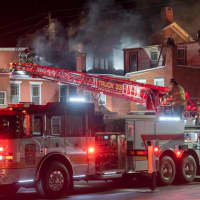<p>United Hook &amp; Ladder Company #33 at the scene of the fire in Gettysburg.&nbsp;</p>