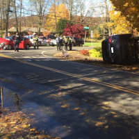 <p>Several children and a pregnant woman were hospitalized following a two-car crash in Ramapo.</p>