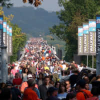 <p>Opening day of the Walkway Over the Hudson in Poughkeepsie.</p>