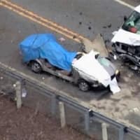 <p>The car bounced off a guardrail and slammed head-on into a van in the oncoming lane on Greenwood Lake Turnpike in Ringwood, authorities said.</p>