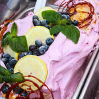 <p>Blueberry Basil gelato</p>