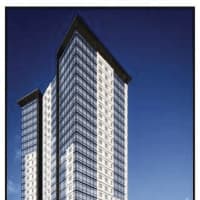 <p>An artist&#x27;s rendering of the 28-story, mixed-use building at 587 Main St.</p>