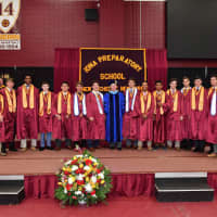 <p>Bro. Thomas Leto, president, with Iona Preparatory School’s 2018 St. Columba Award-winners for exemplifying the ideals and traditions of Iona Prep, during commencement exercises at Iona College.</p>