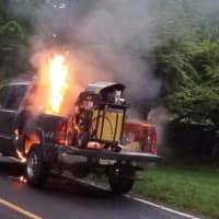 <p>A fire in the back of a pickup truck closed a busy roadway for more than an hour.</p>