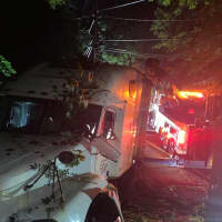 <p>A tractor-trailer spilled fuel on Clausland Mountain Road in Blauvelt after crashing off-road.</p>