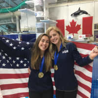 <p>Greenwich YMCA Marlins Diver Caroline Sculti (L) and synchro partner Anne Fowler (R) wins gold at 2017 Junior Pan American Games in Victoria, British Columbia.</p>