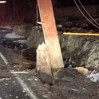 <p>A utility pole was sheared off during a crash.</p>