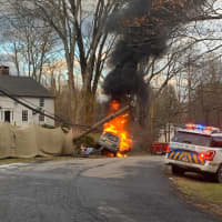<p>First responders in Somers arrived at the scene after the car burst into flames.</p>