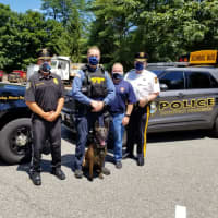 <p>From left: Boonton Township Chief Danyo, Detective Adamsky and Tim, Boonton Township Administrator Douglas Cabana and Morris County Sheriff James M. Gannon.</p>