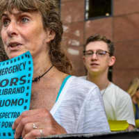 <p>Protesters call for a halt to the Algonquin gas pipeline project Thursday in front of the Manhattan offices of Sens. Charles Schumer and Kirsten Gillibrand.</p>
