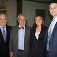 <p>Professor John Politi and Interim Provost Vincent J. Calluzzo, with Kaitlyn Ragolia; Ryan Collins took part in Iona College’s Action Learning Program.</p>