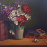 <p>“Still Life With Beads,” by Mary Albanis, located in the Garden Room.</p>