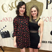 <p>Amanda Kaminsky and Annette Roldan from the annual video production club Oscar party at Montclair State.</p>