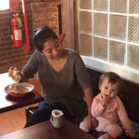 <p>Kathleen Arango and daughter Nora enjoy lunch at the new Kurzhal&#x27;s Coffee on Main Street in Peekskill.</p>