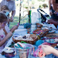 <p>Kids get creative while making jewelry at last year&#x27;s Art in the Park event in Piermont.</p>