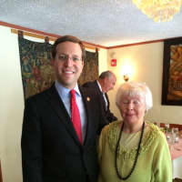<p>State Assemblyman David Buchwald with LWVNEW President Susan Auslander.</p>