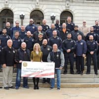 <p>Bergen County Sheriff Michael Saudino and PBA Local 134 present $15,000 check to the American Cancer Society. </p>