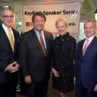 <p>Joseph Markey of Key Bank, at left, with Westchester County Executive-elect George Latimer, Business Council of Westchester President/CEO Marsha Gordon and BCW Board Chairman Anthony Justic before Latimer&#x27;s speech to a Tuesday breakfast.</p>