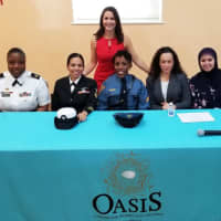 <p>Huda Shalabi, far right, recently spoke at the third annual “Teen Girls Leadership and Success Summit,” in Paterson.</p>