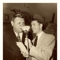 <p>Longtime South Nyack resident Bob Wolff, right, interviewing Babe Ruth.</p>
