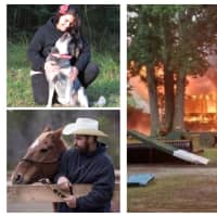 <p>The scene of Wednesday&#x27;s devastating fire and photos of the homeowners, (left) who operated a popular Manchester Township kennel:  Liz Casterlin and Mark Buglio.</p>