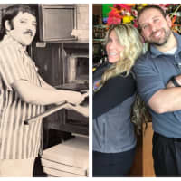 <p>Left: Franco Bazzarelli at Main Pizza in 1972. Right: His children, Melissa and Gene Bazzarelli, working at Franco&#x27;s Metro at the Plaza West Mall in Fort Lee.</p>