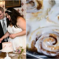 <p>Ana Reyes of Cliffside Park and her husband, left, with cinnamon rolls on the right that she says &quot;should only be photographed up close.&quot;</p>