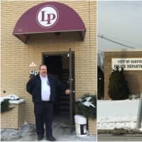 <p>Left: Garfield Police Capt. Ron Polonkay exits the temporary police headquarters on Belmont Avenue. Right: The current police station is outdated, he says, and will soon be knocked down to make room for a state-of-the-art facility.</p>