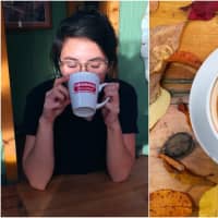 <p>Nevon Kipperman sips a latte at Farmhouse Cafe &amp; Eatery in Cresskill. On the right is her most recent fall creation.</p>