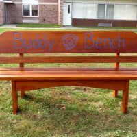 <p>Meadow Pond Elementary School’s new Buddy Bench encourages students to reach out to new classmates, those looking to make new friends and those in search of new recreational activities.</p>