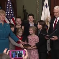 <p>Linda McMahon of Greenwich is sworn in Tuesday by Vice President Mike Pence as the new head of the Small Business Administration.</p>