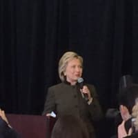 <p>Democratic presidential hopeful Hillary Clinton speaking at a fundraiser in White Plains on Thursday.</p>