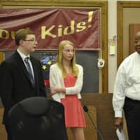 <p>Broadview Middle School students Matthew Henry and Caitlyn VanTronk received the Connecticut Association of Boards of Education Student Leadership Award May 11.</p>