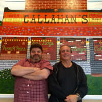 <p>Wyckoff Mark Oberndorf (left) completed the mural in 16 days. Leonard Castrianni (right) is an heir to the Callahan&#x27;s hot dog restaurant.</p>